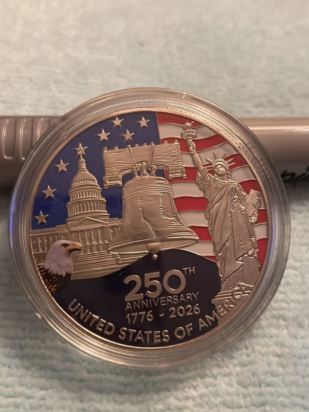 250th Anniversary United States Commemorative Coin - Red, Blue, Silver